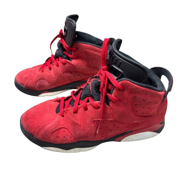 Nike Air Jordan 6 Retro "Toro Bravo" Red/Black Suede High Top Sneakers Kids 3Y - Picture 2 of 8